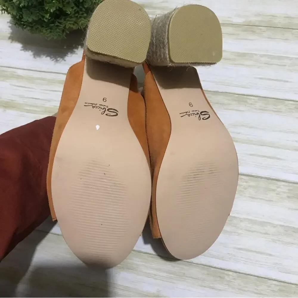 Sbicca Orange Suede Leather Open Peep Toe Jute Espadrille Heel Shoes‎ Size 9